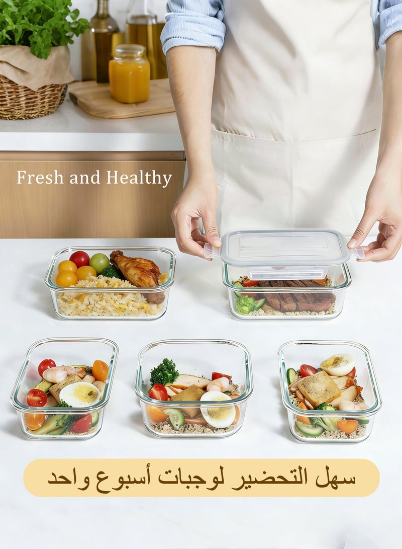 WEMART 8 Pack Glass Food Storage Containers with Airtight Lids, Leak-proof Glass Meal Prep Containers, BPA Free Borosilicate Glass Bento Boxes for Microwave, Oven, Freezer and Dishwasher Safe, Grey - Image 3